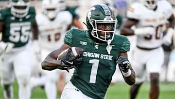 Michigan State's Antonio Gates Jr. runs after a catch against Prairie View A&M during the fourth quarter on Saturday, Sept. 14, 2024, at Spartan Stadium in East Lansing.