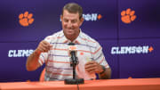 Clemson head coach Dabo Swinney talks during the Clemson football Media Outing & Open House at the Allen N. Reeves Football Complex in Clemson, S.C. Tuesday, July 16, 2024.