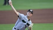 University of South Carolina Upstate sophomore Amp Phillips (13) pitches to Clemson during the bottom of the first inning at the NCAA baseball Clemson Regional at Doug Kingsmore Stadium in Clemson, S.C. Friday, May 30, 2025.