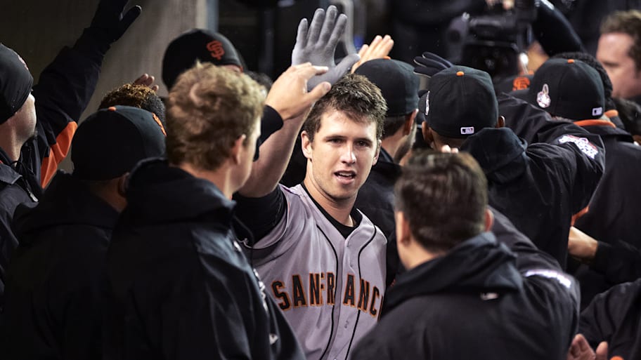 Giants catcher Buster Posey in the dugout