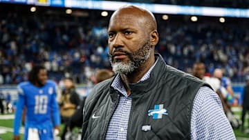 Detroit Lions general manager Brad Holmes walks off the field after the 20-6 win over the Atlanta Falcons at Ford Field in Detroit on Sunday, Sept. 24, 2023.