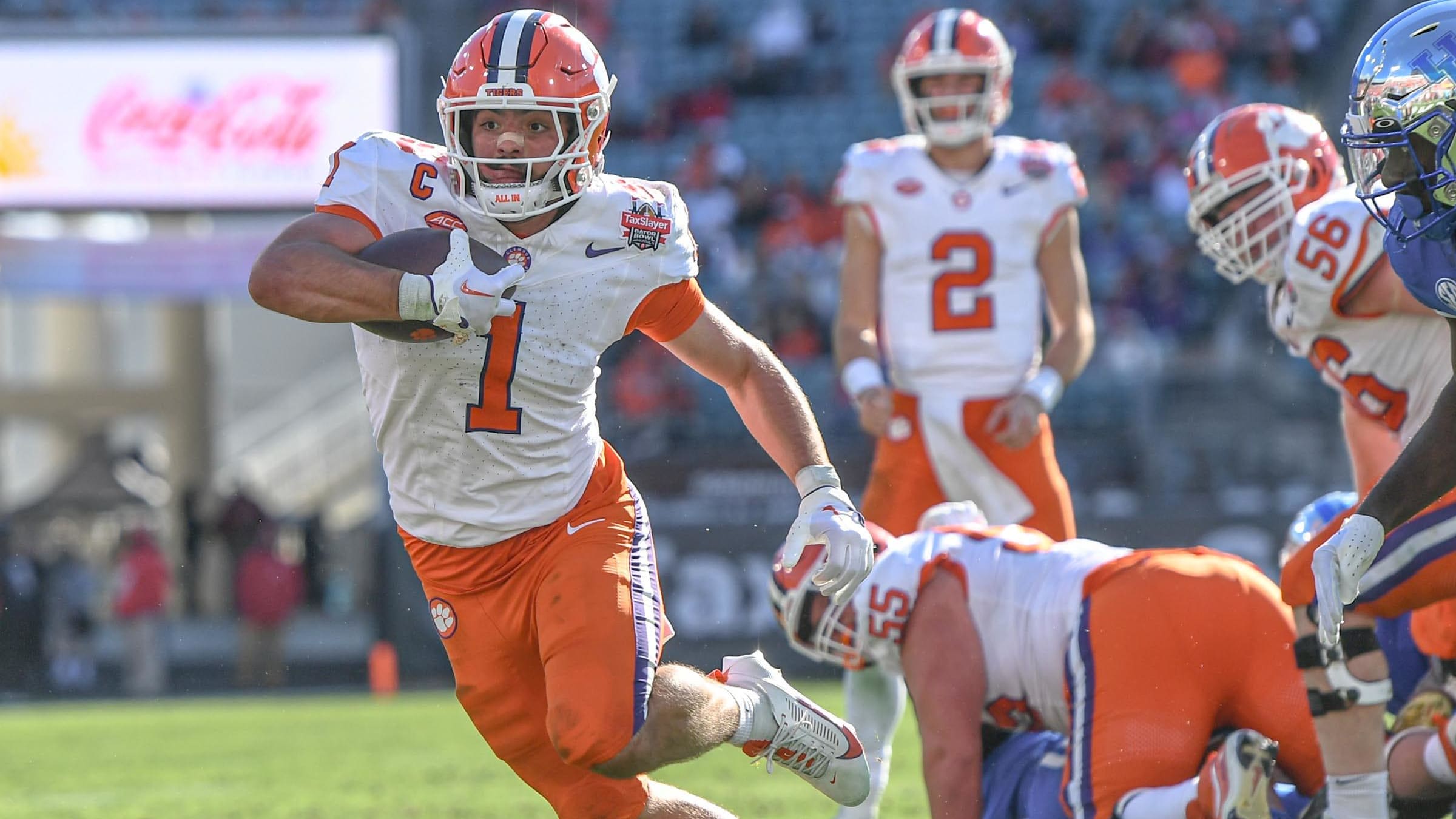 Clemson running back Will Shipley (1) runs during the fourth quarter of the TaxSlayer Gator Bowl.