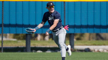 Detroit Tigers outfielder prospect Max Clark works out during spring training at TigerTown in Lakeland, Fla. on Thursday, Feb. 22, 2024.