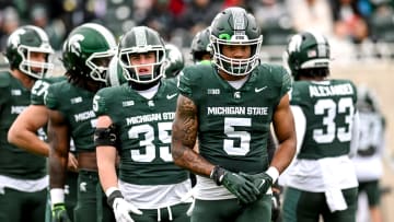 Michigan State's Jordan Hall and the linebackers prepare for a drill during the Spring Showcase on Saturday, April 20, 2024, at Spartan Stadium in East Lansing.