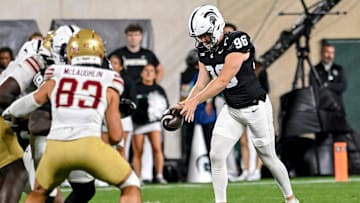 Michigan State's Ryan Eckley punts against Boston College during the fourth quarter on Saturday, Sept. 6, 2025, at Spartan Stadium in East Lansing.