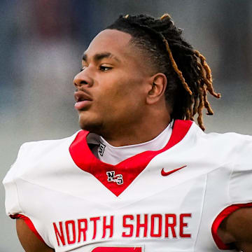 North Shore'sDevin Sanchez (6) runs off the field in the third quarter of a 6A UIL high school football semifinal game at the Pfield in Pflugerville on Dec. 9, 2023. 