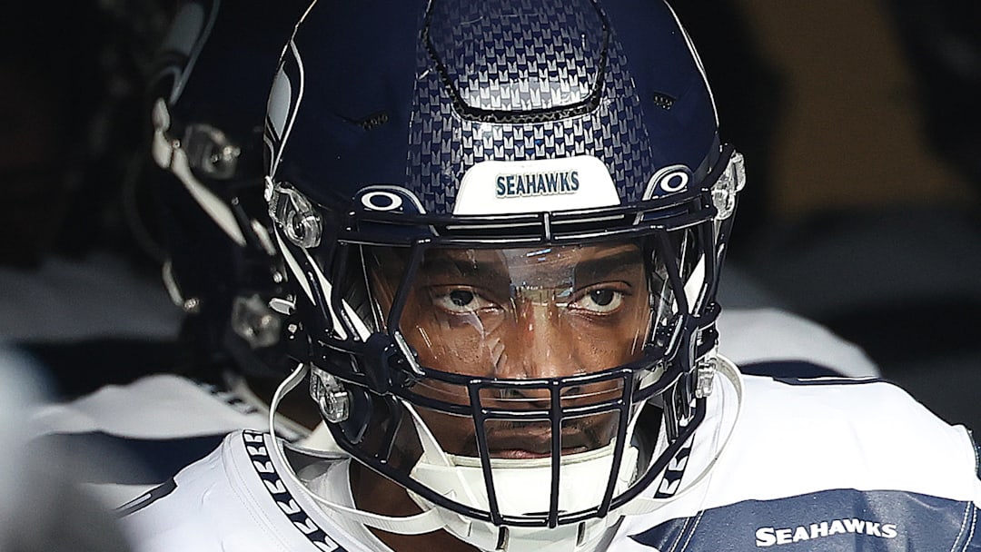 DeMarcus Lawrence of the Seattle Seahawks pregame
