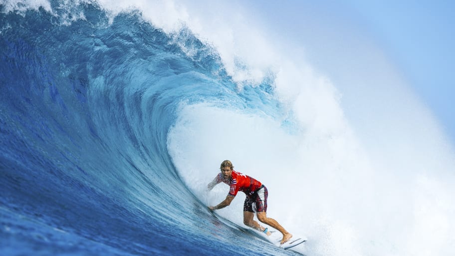 John John Florence surfing in a competition.