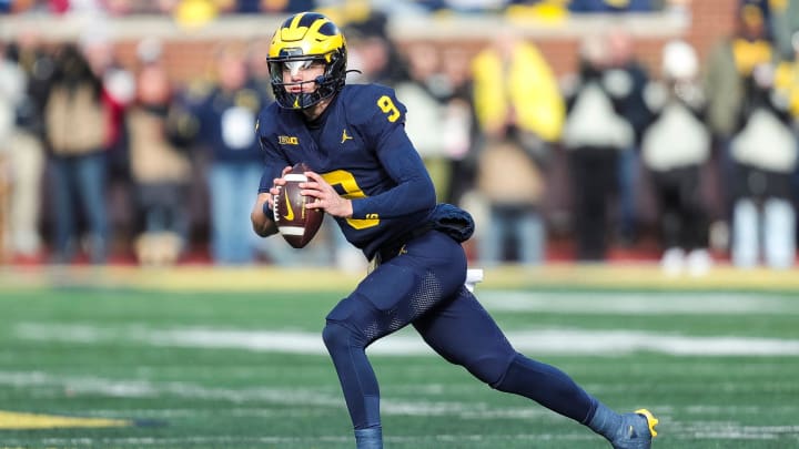 Michigan quarterback J.J. McCarthy looks to pass against Ohio State during the first half at Michigan Stadium in Ann Arbor on Saturday, Nov. 25, 2023.