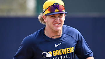 Milwaukee Brewers shortstop Cooper Pratt runs off the field during spring training workouts Monday, February 17, 2025, at American Family Fields of Phoenix in Phoenix, Arizona.