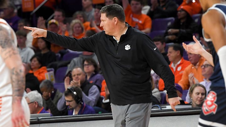 Clemson Head Coach Brad Brownell during the second half at Littlejohn Coliseum Thursday, November 21, 2024; Clemson, SC, USA. Clemson Head Coach Brad Brownell during the second half at Littlejohn Coliseum Thursday, November 21, 2024; Clemson, SC, USA.