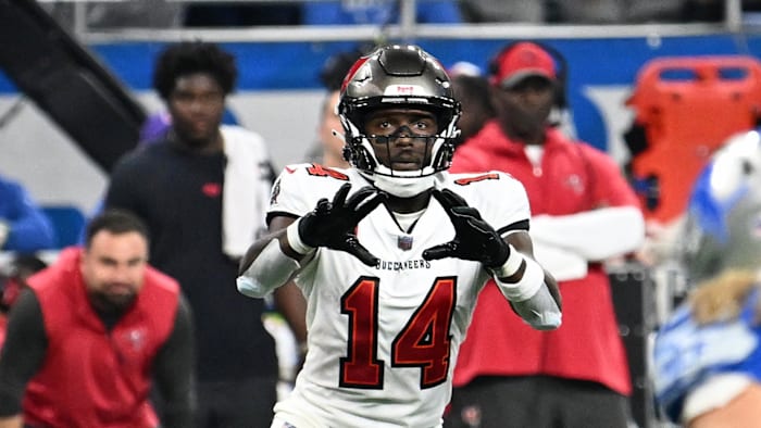 Jan 21, 2024; Detroit, Michigan, USA; Tampa Bay Buccaneers wide receiver Chris Godwin (14) makes a