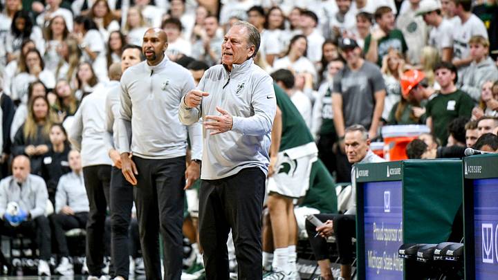 Michigan State's coach Tom Izzo calls out to players during the first half in the game against Bowling Green on Thursday, Oct. 23, 2025, at the Breslin Center in East Lansing.