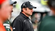 Michigan State's head coach Jonathan Smith looks on during the second quarter in the game against UCLA on Saturday, Oct. 11, 2025, at Spartan Stadium in East Lansing.
