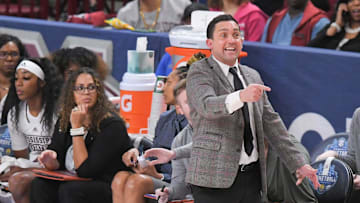 Mississippi State Coach Sam Purcell during the first quarter of the SEC Women's Basketball Tournament at Bon Secours Wellness Arena in Greenville, S.C. Thursday, March 2, 2023.

Texas A M Vs Mississippi State 2023 Sec Women S Basketball Tournament In Greenville Sc