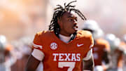 Texas Longhorns defensive back Jahdae Barron (7) takes the field before the Texas Longhorns take on Mississippi State at Darrell K Royal-Texas Memorial Stadium in Austin Saturday, Sept. 28, 2024.