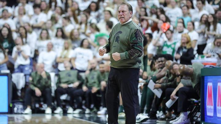 Michigan State head coach Tom Izzo reacts to a play against Southern Indiana during the first half at Breslin Center in East Lansing on Thursday, Nov. 9, 2023.