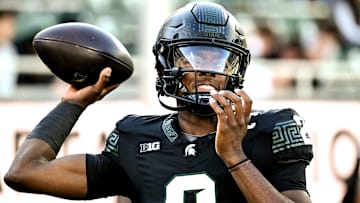 Michigan State's Aidan Chiles throws a pass before the game against Indiana on Saturday, Nov. 2, 2024, at Spartan Stadium in East Lansing.