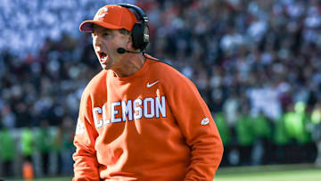 Nov 30, 2024; Clemson, South Carolina, USA; Clemson head coach Dabo Swinney during the fourth quarter at Memorial Stadium. Mandatory Credit: Ken Ruinard-Imagn Images