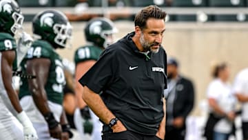 Michigan State defensive coordinator Joe Rossi looks on before the game against Florida Atlantic on Friday, Aug. 30, 2024, at Spartan Stadium in East Lansing.