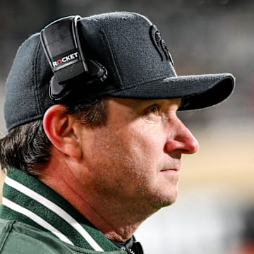 Michigan State's head coach Jonathan Smith looks on during the third quarter in the game against Purdue on Friday, Nov. 22, 2024, at Spartan Stadium in East Lansing.