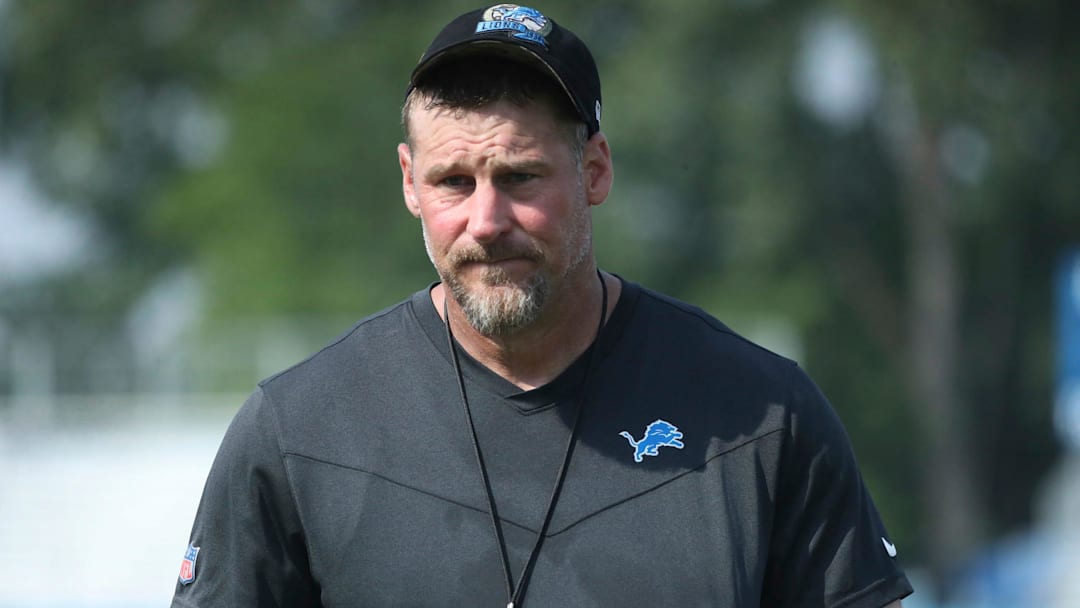 Detroit Lions head coach Dan Campbell walks off the field after training camp during the 2023 NFL offseason. 
