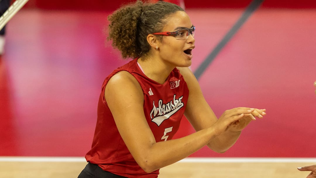 Nebraska middle blocker Rebeka Allick reacts to a call during the Red-White Scrimmage Saturday.