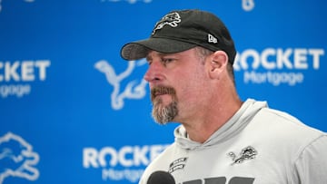 Detroit Lions head coach Dan Campbell speaks to members of the media at the Detroit Lions practice facility in Allen Park on Monday, Jan. 20, 2025, following his team’s NFC divisional playoff loss.