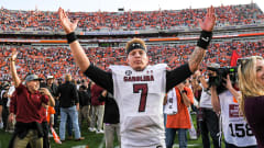 South Carolina quarterback Spencer Rattler (7) celebrates.