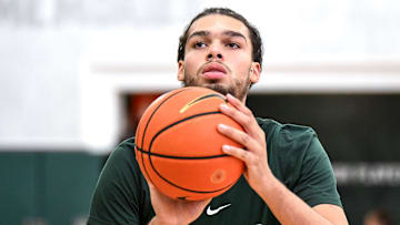 Michigan State's Jesse McCulloch shoots in practice during men's basketball media day on Thursday, Oct. 17, 2024, at the Breslin Center in East Lansing.