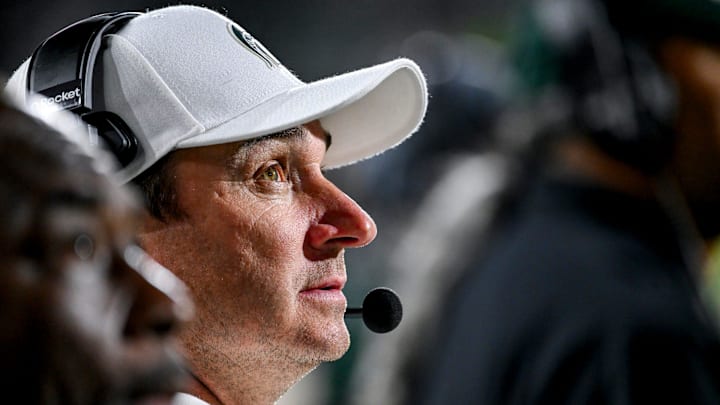 Michigan State's head coach Jonathan Smith looks during the fourth quarter in the game against Western Michigan on Friday, Aug. 29, 2025, in East Lansing.