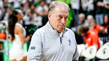 Michigan State's coach Tom Izzo heads to the locker room before the game against Bowling Green on Thursday, Oct. 23, 2025, at the Breslin Center in East Lansing.