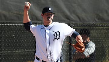Detroit Tigers right handed pitching prospect RJ Petit throws during minor-league minicamp Sunday, Feb. 20, 2022, at TigerTown in Lakeland, Florida.

Tigers4