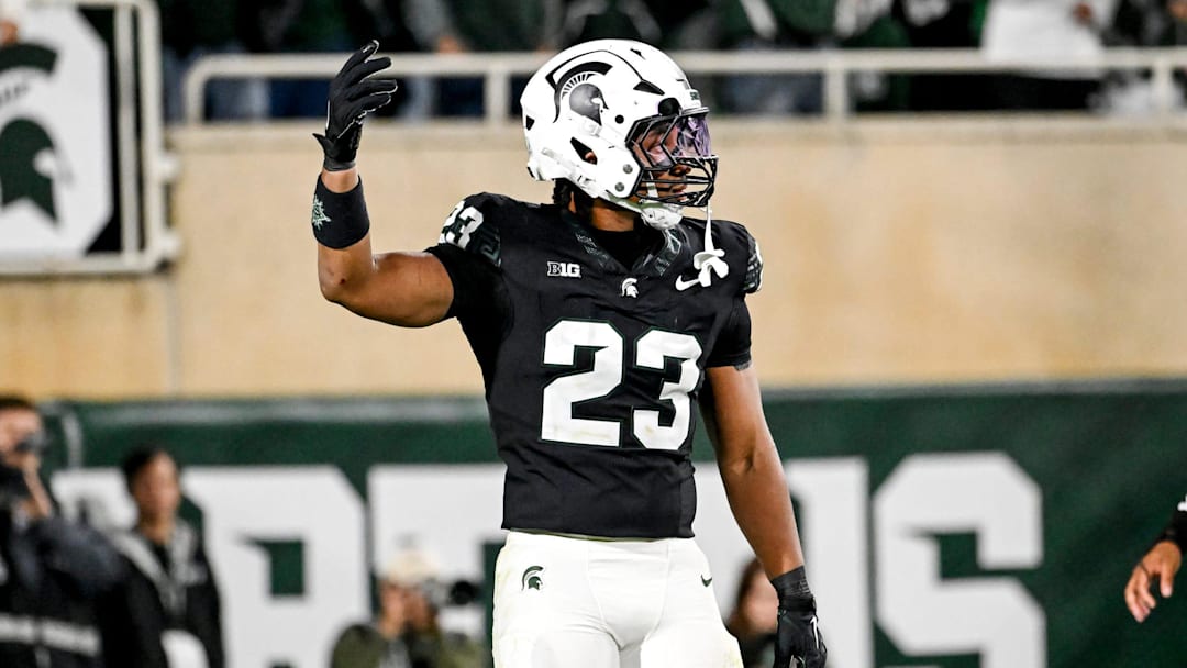 Michigan State's Darius Snow gets the crowd pumped up during the first overtime against Boston College on Saturday, Sept. 6, 2025, at Spartan Stadium in East Lansing.