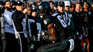 Michigan State's Nick Marsh catches a pass against Indiana during the first quarter on Saturday, Nov. 2, 2024, at Spartan Stadium in East Lansing.