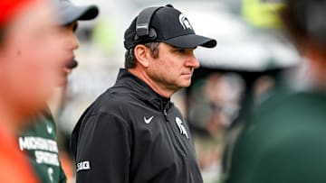 Michigan State's head coach Jonathan Smith looks on during the second quarter in the game against UCLA on Saturday, Oct. 11, 2025, at Spartan Stadium in East Lansing.