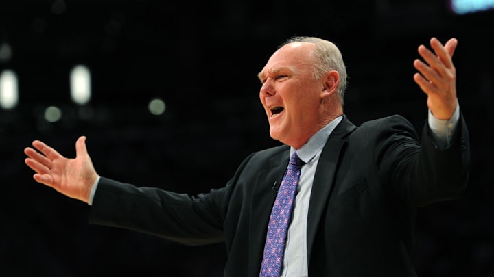 Apr 29, 2012; Los Angeles, CA, USA; Denver Nuggets head coach George Karl in the second half of game one against the Los Angeles Lakers of the Western Conference quarterfinals of the 2012 NBA Playoffs at the Staples Center. Lakers won 103-88. Mandatory Credit: Jayne Kamin-Oncea-Imagn Images Apr 29, 2012; Los Angeles, CA, USA; Denver Nuggets head coach George Karl in the second half of game one against the Los Angeles Lakers of the Western Conference quarterfinals of the 2012 NBA Playoffs at the Staples Center. Lakers won 103-88. Mandatory Credit: Jayne Kamin-Oncea-Imagn Images