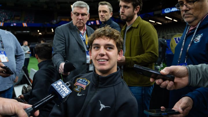 Texas quarterback Arch Manning speaks to the press during Texas Media Day ahead of the Sugar Bowl in New Orleans, Louisiana, Dec. 30, 2023. The Texas Longhorns will take on the Washington Huskies in the College Football Playoff Semi-Finals on January 1.
