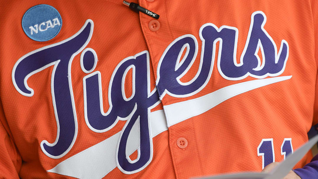 Clemson Tigers jersey seen before the NCAA baseball Clemson Regional at Doug Kingsmore Stadium in Clemson, S.C. Saturday, May 31, 2025.