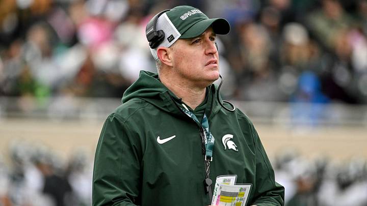 Michigan State's head coach Pat Fitzgerlad looks on during the football Spring Showcase on Saturday, April 18, 2026, at Spartan Stadium in East Lansing.