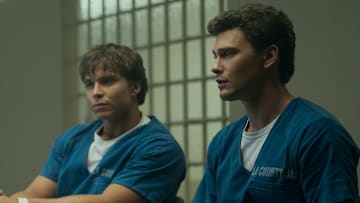 Monsters: The Lyle And Erik Menendez Story. (L to R) Nicholas Chavez as Lyle Menendez, Cooper Koch as Erik Menendez in episode 203 of Monsters: The Lyle And Erik Menendez Story. Cr. Miles Crist/Netflix © 2024