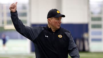Notre Dame defensive coordinator Al Golden gestures during a practice Thursday, March 7, 2024, at the Irish Athletics Center in South Bend.