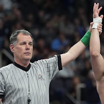 PJ Duke, who has committed to Penn State for the 2025 wrestling season, competes for Minisink Valley High in the NYSPHSAA Championships. 