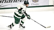 Michigan State's Isaac Howard moves the puck against Minnesota during the first period on Saturday, Jan. 25, 2025, at Munn Arena in East Lansing.