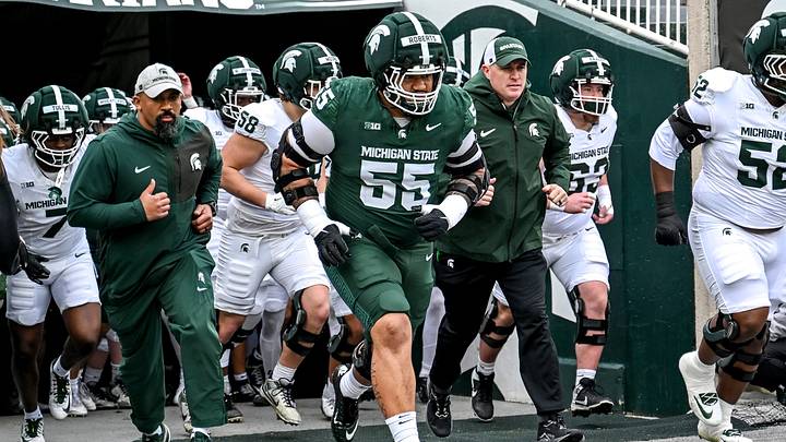 Michigan State takes the field during the football Spring Showcase on Saturday, April 18, 2026, at Spartan Stadium in East Lansing.