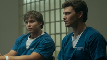 Monsters: The Lyle And Erik Menendez Story. (L to R) Nicholas Chavez as Lyle Menendez, Cooper Koch as Erik Menendez in episode 203 of Monsters: The Lyle And Erik Menendez Story. Cr. Miles Crist/Netflix © 2024
