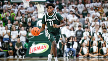 Michigan State's Jase Richardson moves the ball against Niagara during the first half on Thursday, Nov. 7, 2024, at the Breslin Center in East Lansing.