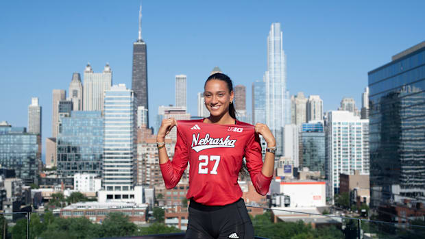 Nebraska volleyball outside hitter Harper Murray at 2025 Big Ten Media Days in Chicago.