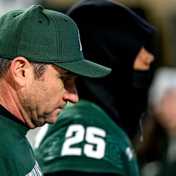 Michigan State's head coach Jonathan Smith leaves the field after the Spartans loss to Michigan on Saturday, Oct. 25, 2025, at Spartan Stadium in East Lansing.