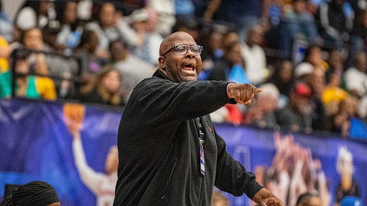 Winter Haven Blue Devils head coach Johnnie Lawson coaches his team against Dr. Phillips Panthers during the FHSAA 7A Girls State semifinal game at the RP Funding Center in Lakeland Fl. Friday March 8, 2024.
Ernst Peters/The Ledger